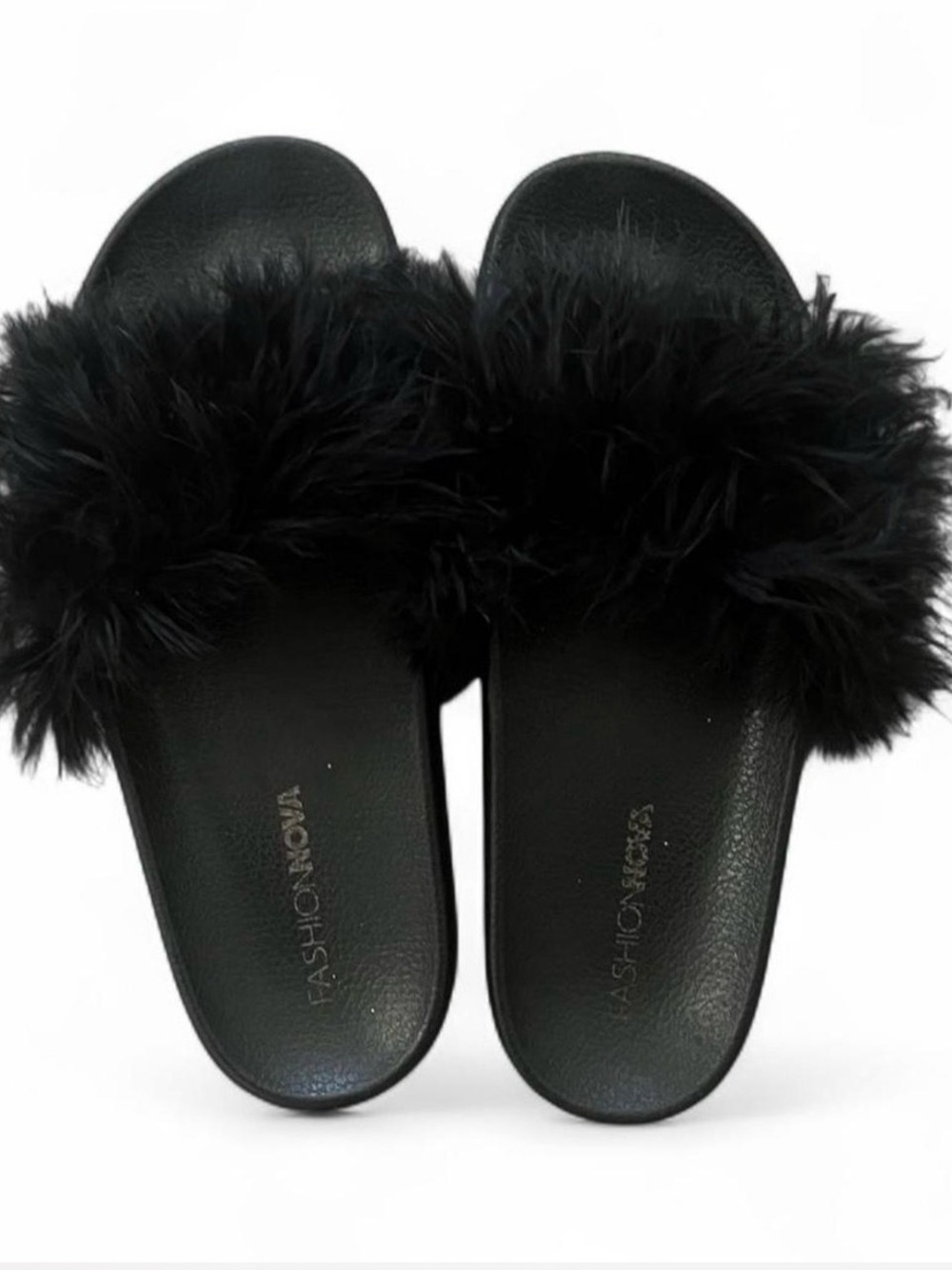 Fashion Nova Black Feather Slide Sandals